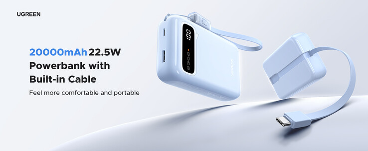 The Ugreen 20000mAh 22.5W Power Bank with Built-in Cable. (Image source: Ugreen)