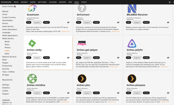 Just some of the plugins and Dockers available on Unraid. TrueNAS has an equally impressive selection. (Source: NotebookCheck)