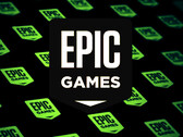Epic Games previously gave away Dark and Darker for free in December 2024. Pictured - The Epic Games Store logo overlaid over a stylized background with more logos. (Image source: Epic Games Store)