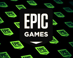 Epic Games previously gave away Dark and Darker for free in December 2024. Pictured - The Epic Games Store logo overlaid over a stylized background with more logos. (Image source: Epic Games Store)