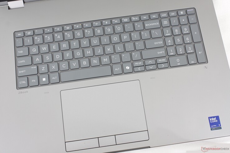 Firm and comfortable keyboard with both a large clickpad and dedicated mouse buttons. The arrow keys, however, are unfortunately very cramped despite the large form factor