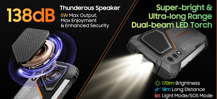 A flashlight and a speaker are installed. (Image source: Blackview)