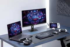 Asus XG27UCMG gaming monitor alongside various Asus electronics
