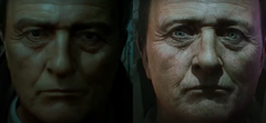 Rutger Hauer in the PC version compared to the next-gen version of Observer. (Image source: YouTube/Bloober/Cycu1)