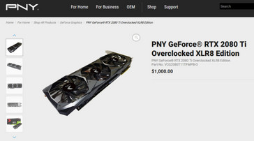 PNY XLR8 GeForce RTX 2080 Ti OC Edition pricing. (Source: Videocardz)