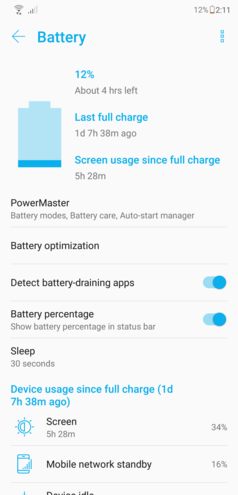 Battery settings page