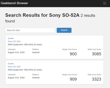 The two Sony SO-52A listings on Geekbench at the time of writing. (Image source: Geekbench)