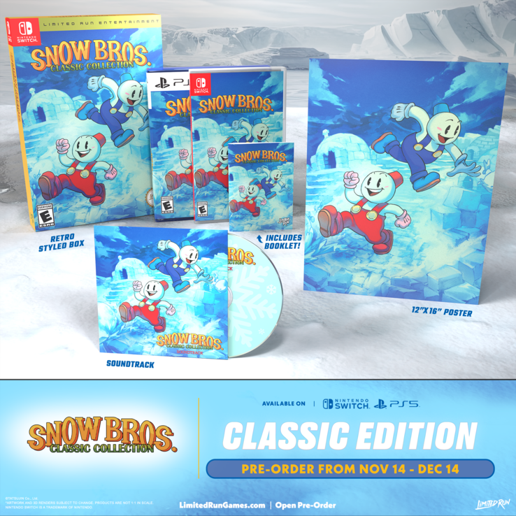 A mockup banner showcasing the Snow Bros. Classic Collection Classic Edition (image source: Limited Run Games)