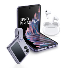 Oppo sells the Find N2 Flip in Astral Black and Moonlit Purple colourways. (Image source: Oppo)