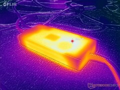 Temperature map showing the MSI Stealth 18 AC adapter when running Cyberpunk 2077 (Image source: Notebookcheck)