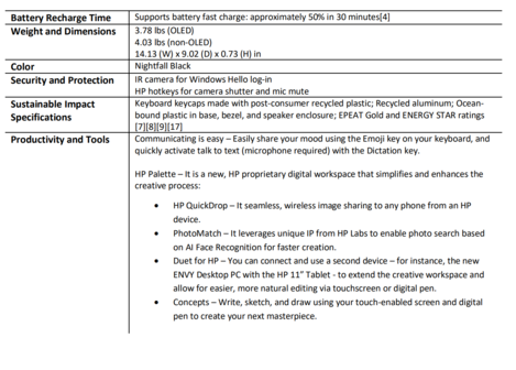 HP Envy x360 15.6-inch AMD - Specifications contd.. (Source: HP)