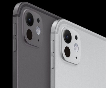 Close-up of the iPad Pro camera module in silver and space black finishes, highlighting the single-lens setup and microphone cutout (Image source: Apple)
