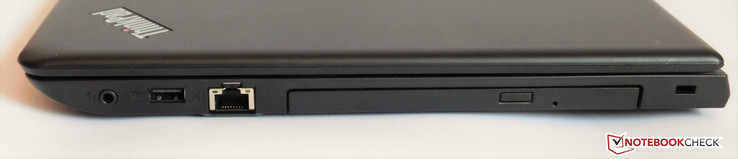 Right: 3.5-mm audio, 1x USB 2.0, Ethernet, DVD drive, Kensington lock
