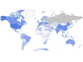 The G7 countries, Ukraine and China are deep blue. Unfortunately, there is no data on Russia. (Image: imperva)