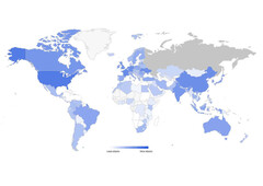 The G7 countries, Ukraine and China are deep blue. Unfortunately, there is no data on Russia. (Image: imperva)