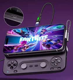 The Abxylute M5 controller provides power pass-thru, allowing phones to charge while playing.
