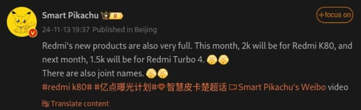 Leaked details of the upcoming smartphones from Redmi. (Image source: Weibo - machine translated)