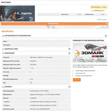 The AMD Ryzen 7 3800XT. (Image source: 3DMark via @_rogame)