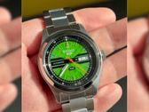 Pictured - the Seiko 5 SRPM09 HUF edition held in a hand.