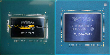 The Ventus XS, along with another view of the purported TU116-400 compared to the TU104-400. (Source: VideoCardz, TechPowerUp)