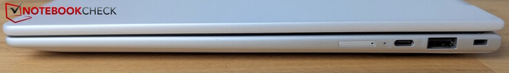 Right:  SIM, USB-C (10 Gbps), USB-A (5 Gbps), Kensington