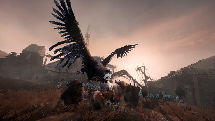 The protagonist must protect the calicorns from threats, which includes giant birds that aren't particularly friendly. (Image source: Steam)