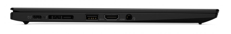 Left side: Thunderbolt 3, Side-Dock (Thunderbolt 3 + LAN), USB-A (3.1 Gen.1), HDMI 1.4b, 3.5 mm stereo
