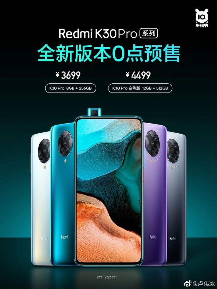 Redmi K30 Pro Zoom prices. (Image source: @xiaomishka)