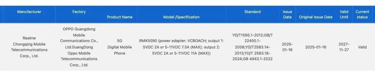 The "GT 7" becomes Realme's latest 120W smartphone. (Source: 3C via MySmartPrice)