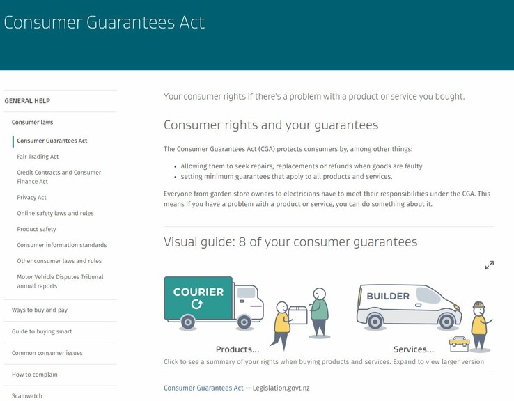 The MBIE has put together numerous guides on consumer rights in New Zealand (Image source: MBIE)
