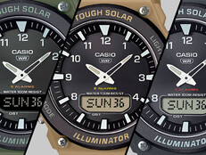 From left to right, the Casio AQS820W-3BV, AQS820W-5AV, and AQS820W-1AV. (Image source: Casio)