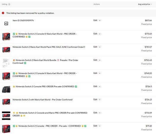 Nintendo Switch 2 eBay pre-order sales (Image source: screenshot, eBay)