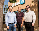 Microsoft acquires LinkedIn, company's founders next to Microsoft CEO Satya Nadella