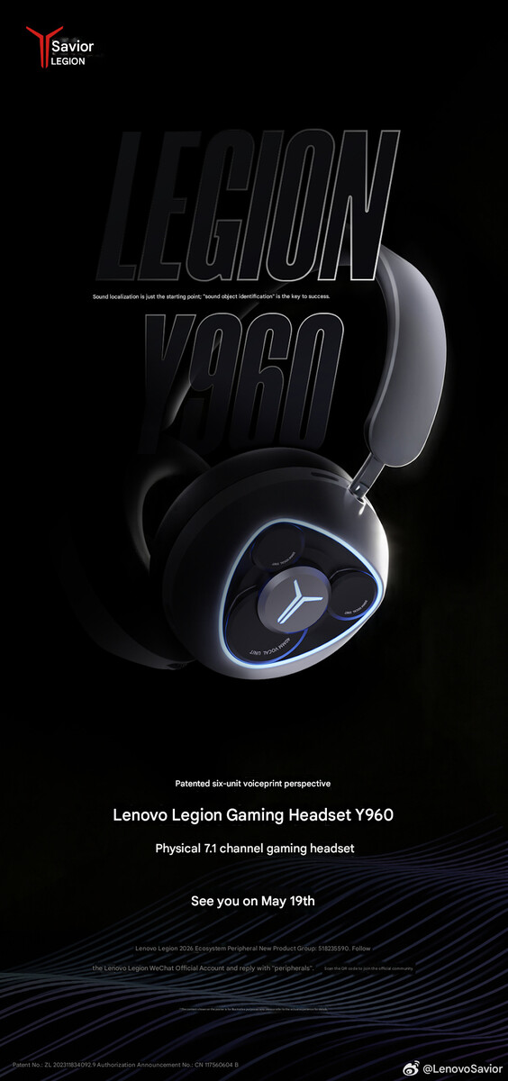 The teaser image of the Legion Y960 gaming headset (machine translated)