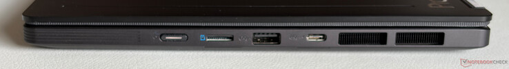 Right side: Power button, microSD-card reader, USB-A 3.2 Gen.2 (10 Gbps), USB-C 4.0 (40 Gbps, DisplayPort, power delivery)