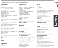 Lenovo ThinkPad P15 Gen 2 - Specifications. (Image Source: Lenovo)