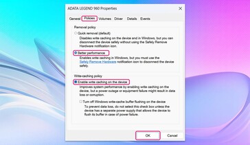 Activating the write cache (source: ADATA)