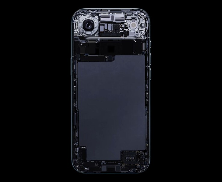 Internal view of the Apple iPhone Air showing its battery layout and camera module components (Image source: Apple)