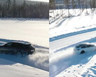 The Audi RS4 Avant Quattro takes the AWD fight to Tesla's dual-motor Model 3 Performance around a winter test track. (Image source: Tyre Reviews on YouTube)