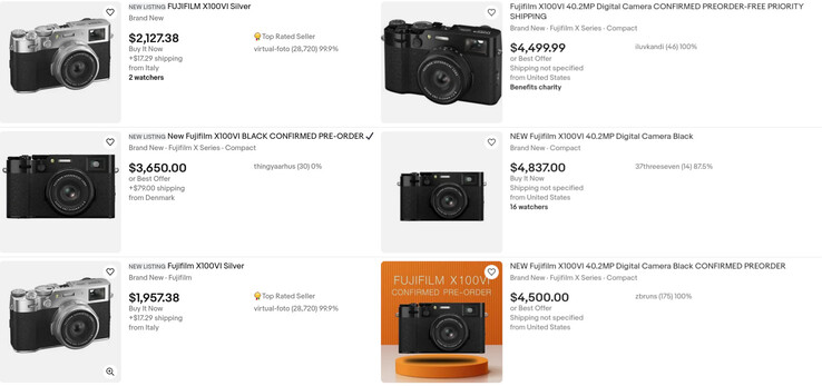 Some ebay listings for Fujifilm X100VI pre-orders are expecting buyers to pay as much as $4,800 for the compact camera. (Image source: eBay)