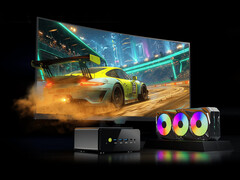 The barebone configuration of the NucBox K15 starts at $359.99. Pictured: a promo image showcasing the eGPU support of the mini PC. (Image source: GMKtec)