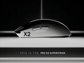 The Logitech G Pro X2 Superstrike gaming mouse in dramatic lighting
