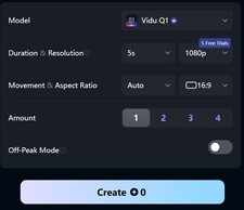 Choosing the model and resolution (picture source: Screenshot on Vidu.com)