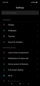 Settings - dark mode