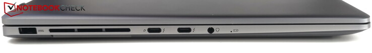 Left: power port, 2x USB-C 4.0/Thunderbolt 4 (1x PD), headphone jack