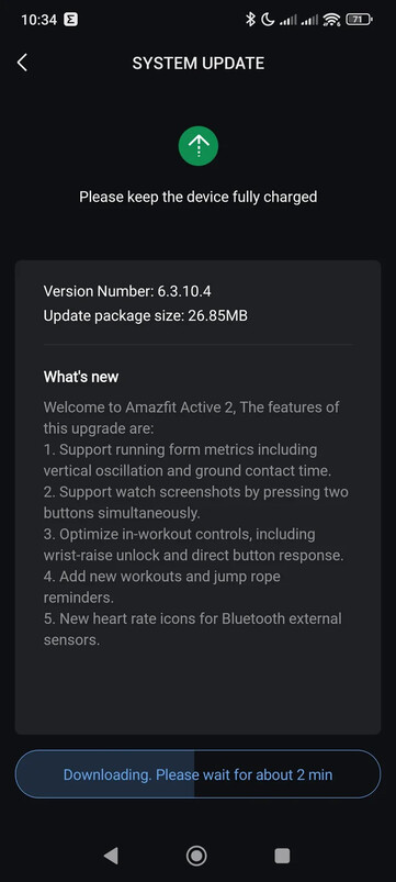 The release notes for software version 6.3.10.4 for the Amazfit Active 2 (Round). (Image source: Reddit)