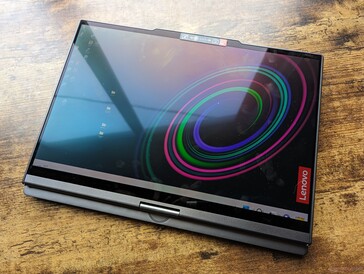 Laptop in closed position with OLED panel on the outside