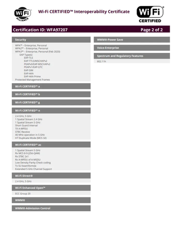 The Samsung SM-A516N's new certification. (Source: Wi-Fi Alliance via MySmartPrice)