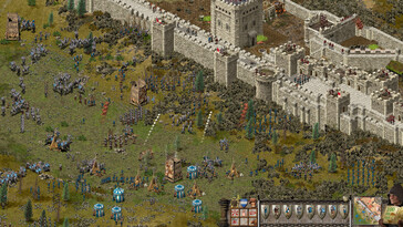 An image showing a siege in Stronghold: Definitive Edition.
