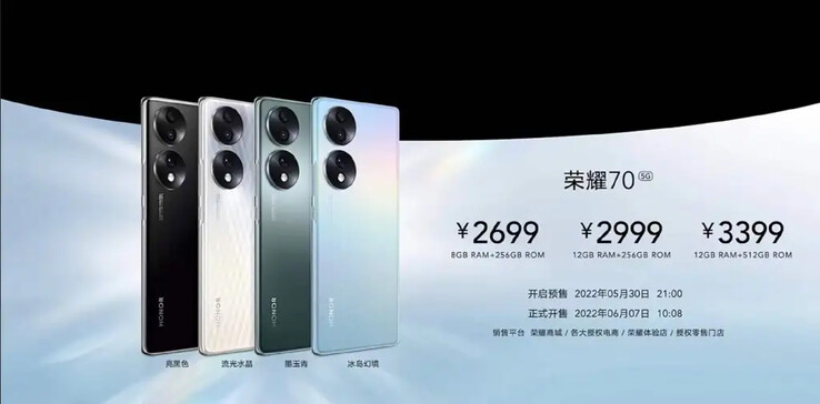 The Honor 70's SKUs in full. (Source: Honor)